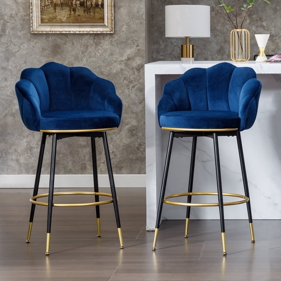 Hausfame Modern Velvet Swivel Bar Stools Blue (Set of 2)