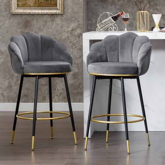 Hausfame Modern Velvet Swivel Bar Stools Gray (Set of 2)