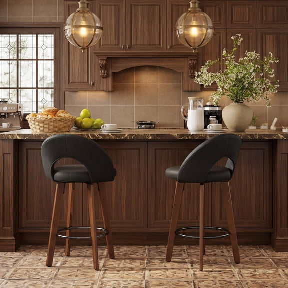 Hausfame Set of 2 Swivel Counter Height Bar Stools with Bentwood Legs, Black