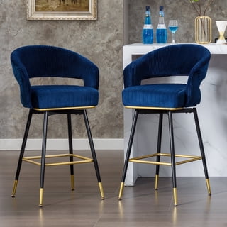 MINPINSER Set of 2 Swivel Velvet Bar Stools, Upholstered Counter Height Chairs, Blue