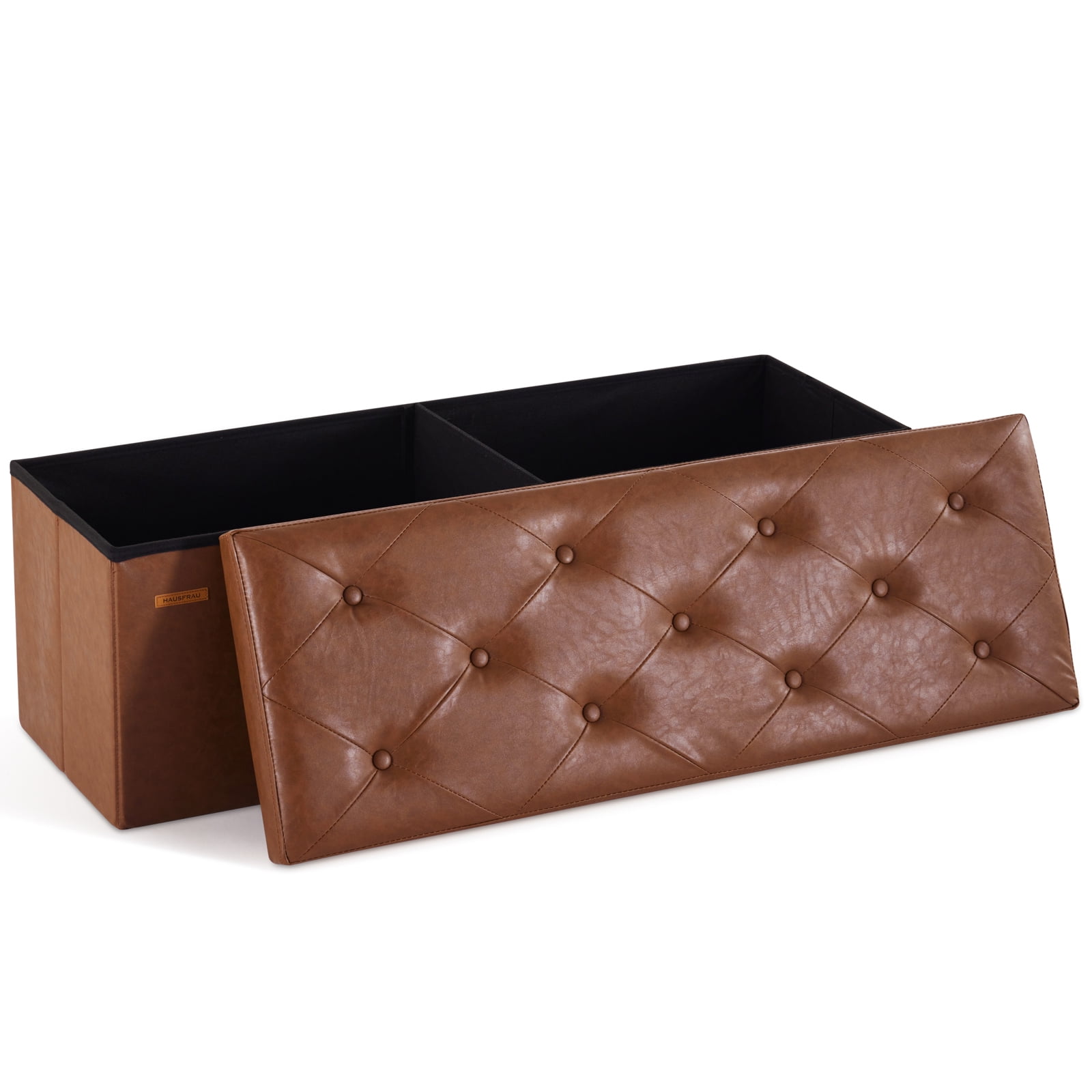 Hausfrau 43.5 Inches Ottoman with Storage Bench, Folding Ottoman Bench Foot Rest Stool, Bedroom Bench, Holds up to 660 lb, Faux Leather Retro Brown