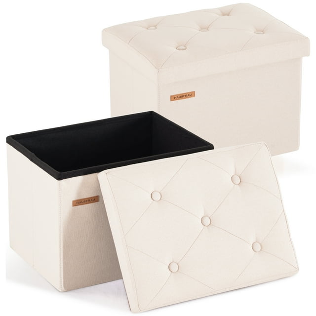 Hausfrau Storage Ottoman Foot Rest Stool, Small Folding Ottoman with