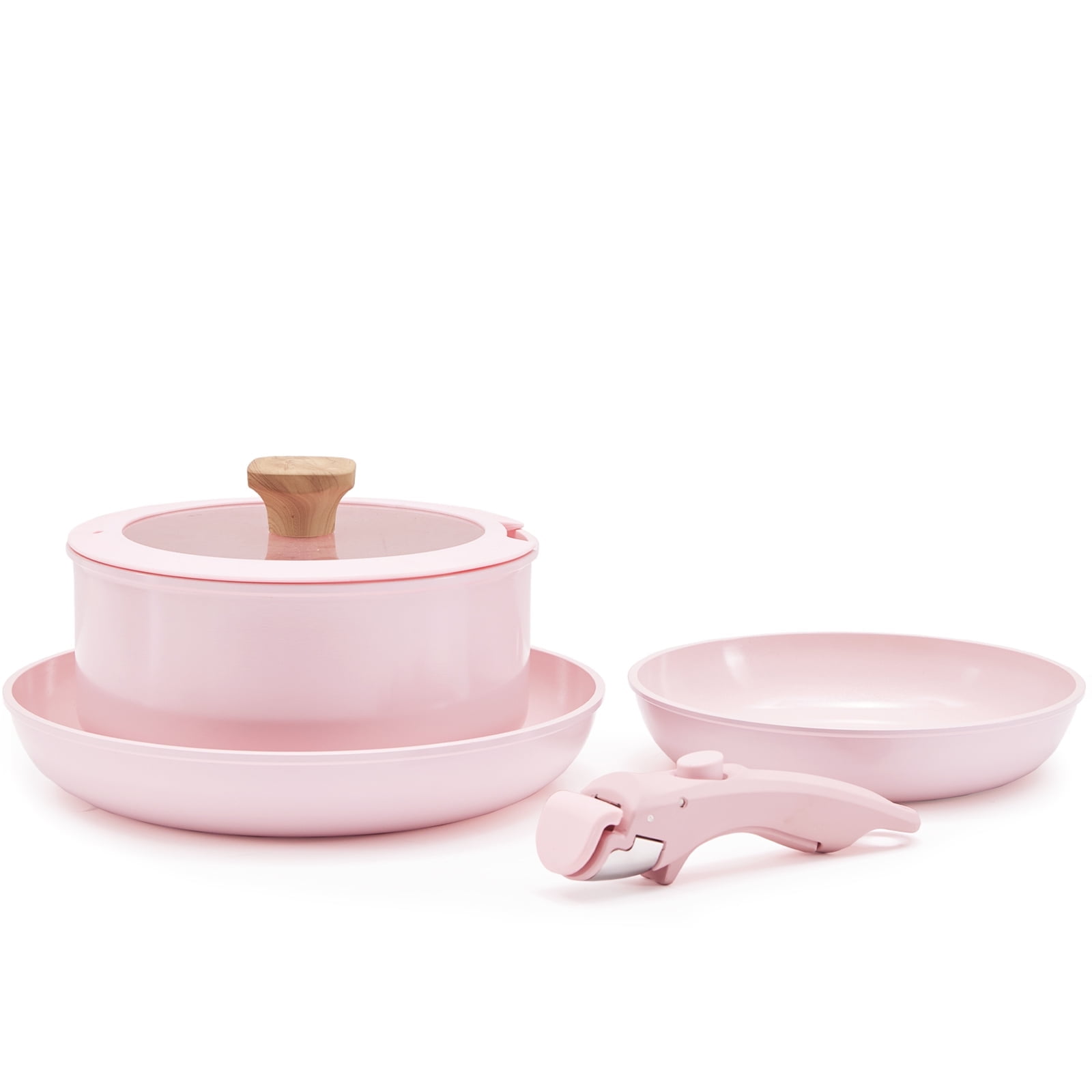 Hausfrau pink pots and pans set non stick with removable handle, ceramic cookware set with detachable handle oven dishwasher safe