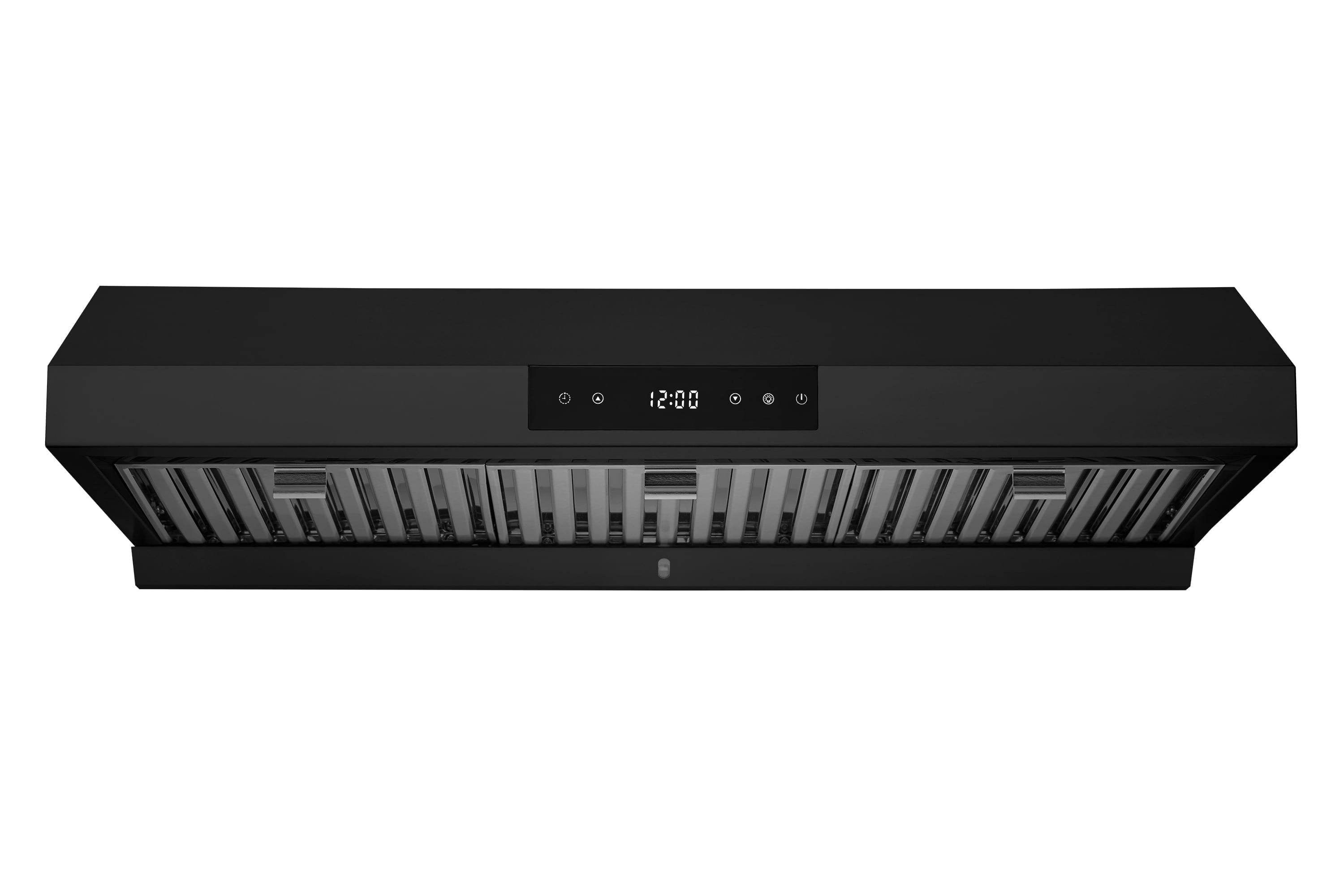 Hauslane | Chef Series | PS18 36" Under Cabinet Range Hood, Matte Black Contemporary Modern Design 860 CFM, Touch Screen w/Digital Clock, Dishwasher Safe Baffle Filters, LED Lamps, 3-Way Venting