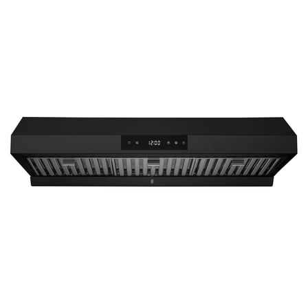 Hauslane | Chef Series | PS18 36" Under Cabinet Range Hood, Matte Black Contemporary Modern Design 860 CFM, Touch Screen w/Digital Clock, Dishwasher Safe Baffle Filters, LED Lamps, 3-Way Venting