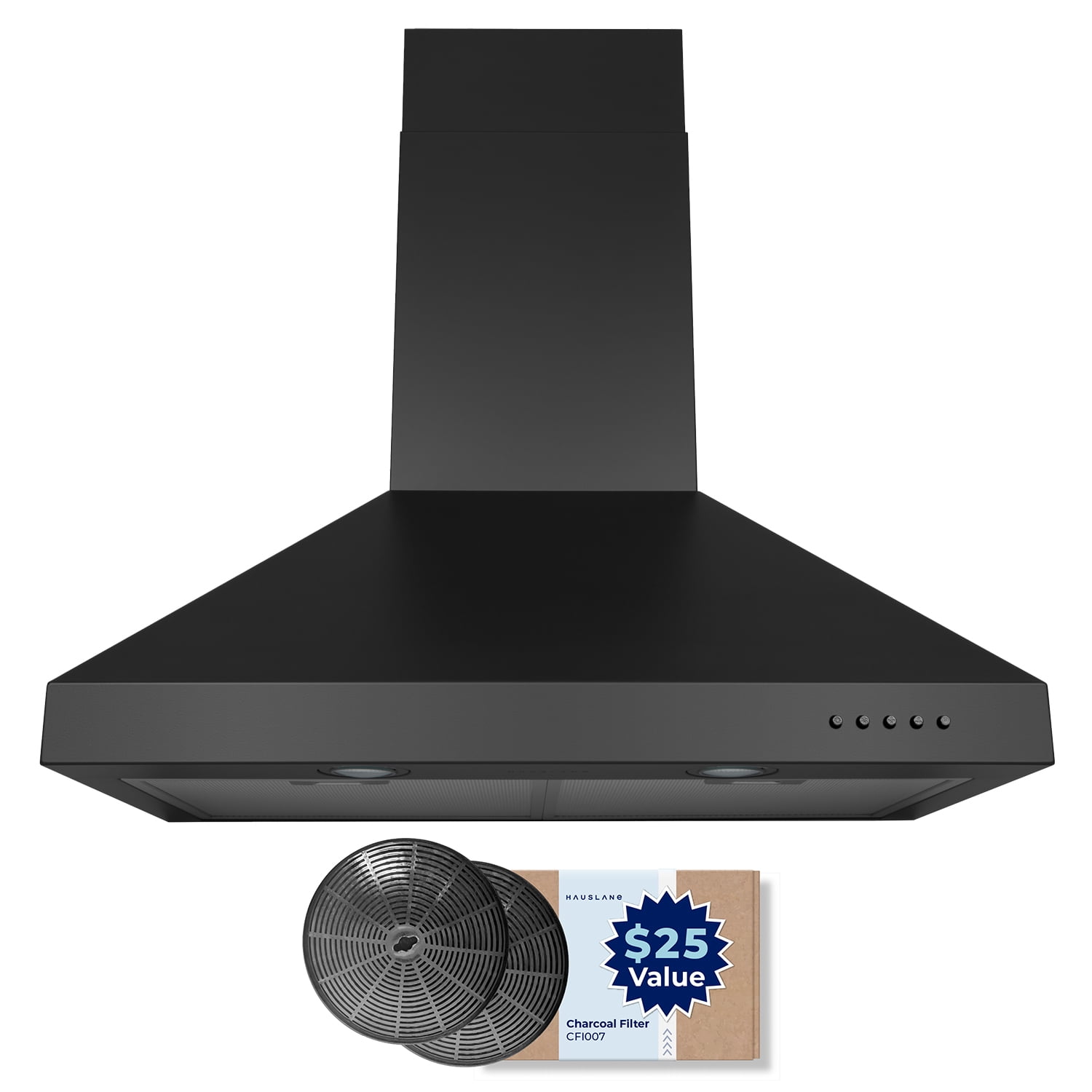 Hauslane Chef Series Base Model WM-530 30" Convertible Wall Mount Chimney Range Hood 120V in Matte Black