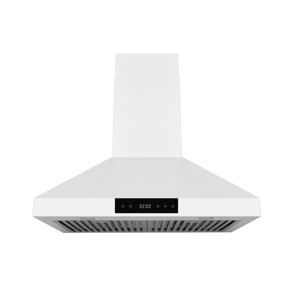 Hauslane Range Hood Wall Mount 30" Ducted or Ductless Kitchen Vent Hood 860 CFM Stainless Steel Stove Hood - 3 Speed, Touch Control, LED Lamps, Baffle Filters, Auto Shut-off, WM538 Matte White