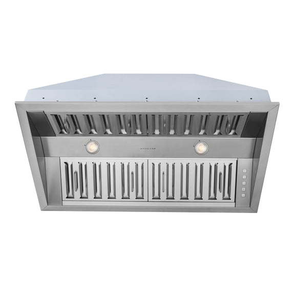 Hauslane | Pro-Style 34” IN-R300 Built-In Range Hood, 21” Deep | Low Noise Performance | Contemporary Design, Full-Size Handles, Professional-Grade Baffle Filters & Grease Tray, LED