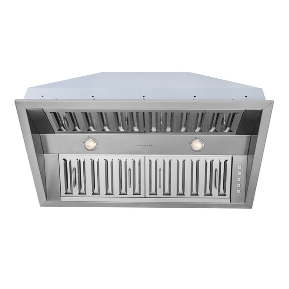 Hauslane | Pro-Style 34” IN-R300 Built-In Range Hood, 21” Deep | Low Noise Performance | Contemporary Design, Full-Size Handles, Professional-Grade Baffle Filters & Grease Tray, LED