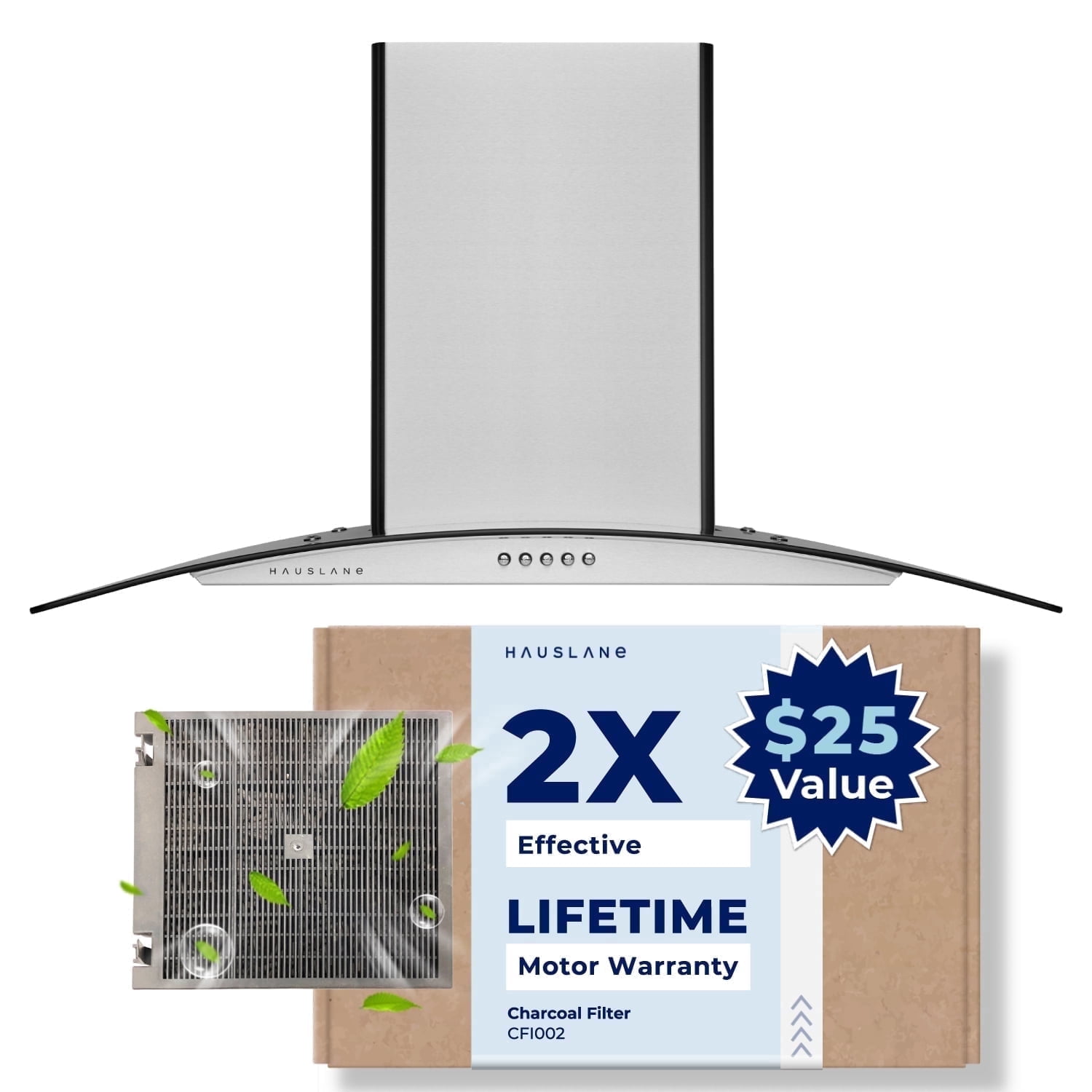 Hauslane WM-600SS-36 36 in. Convertible Wall-Mounted Range Hood, Stainless Steel