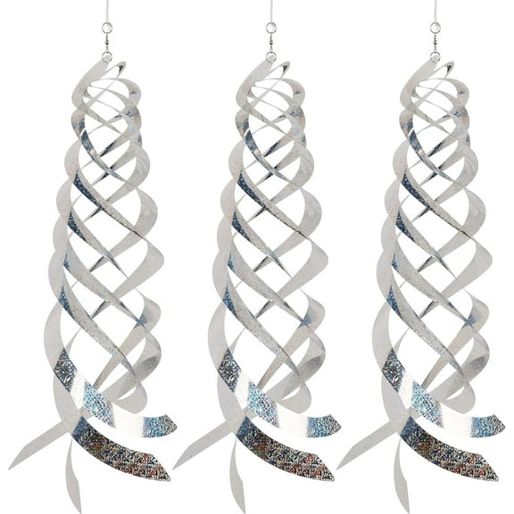 Hausse Bird Repellent Spiral Reflectors Silver Mylar Spinner, Hanging Reflective Bird Deterrent Device, Garden Decorative Scare Birds Away, Like Woodpeckers, Pigeons and Geese, 3 Pack