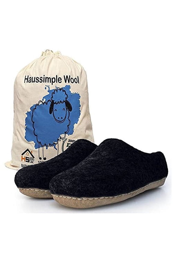 Cozy Unisex Indoor Wool Slippers, Black, 6.5W/ 5.5M