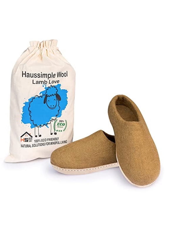 Unisex Indoor Wool Slip-Resistant House Slippers, Beige, 7.5W/6.5M