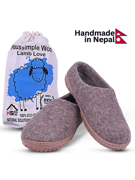 Unisex Wool Slip-Resistant House Slippers, 7.5W, Natural Brown, 7.5W