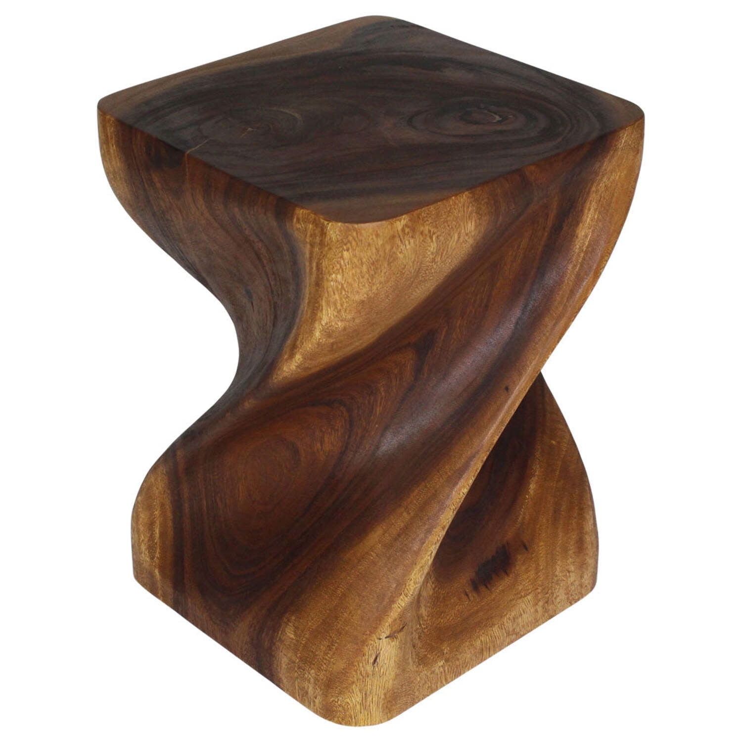 Sustainable Wood Big Twist Stool Table 14" SQ x 20" H in Walnut