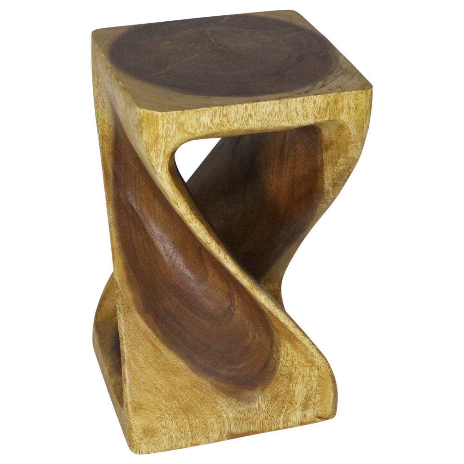 Eco-Friendly Oak Wood Twist Stool - 12"x20" Hand-Carved
