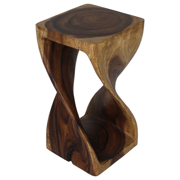 Haussmann Original Wood Twist End Table, Walnut Finish, Solid Rain Tree Wood, 12 x 12 x 23 in