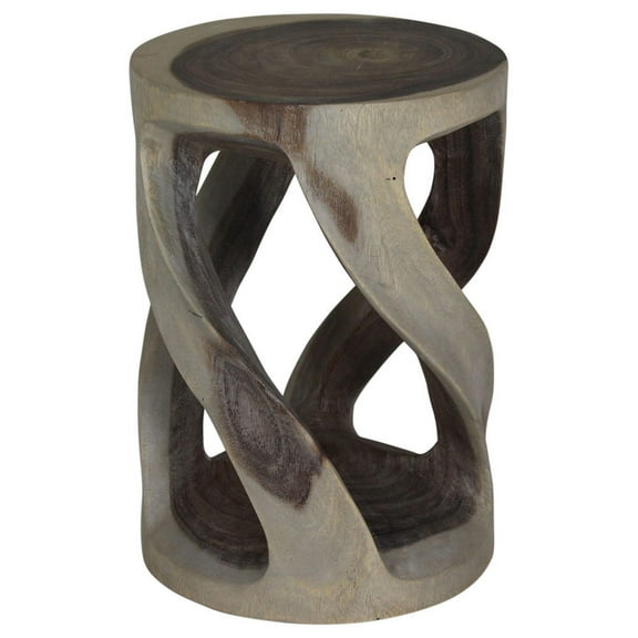 Haussmann Round Wild Twisted Vine End Table 14 in D x 20 in H Grey Oil