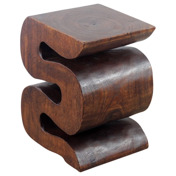 Haussmann Wave Verve Sculptural Snake Accent Table, Mocha Finish, Solid Rain Tree Wood, 12 x 14 x 18 in