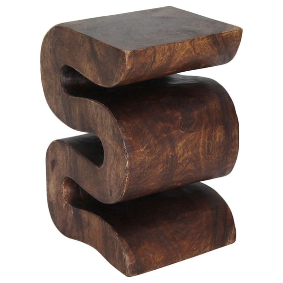 Haussmann Wood BIG Wave Verve Accent Snake Table, Mocha Finish, Solid Rain Tree Wood, 12 x 14 x 20 in