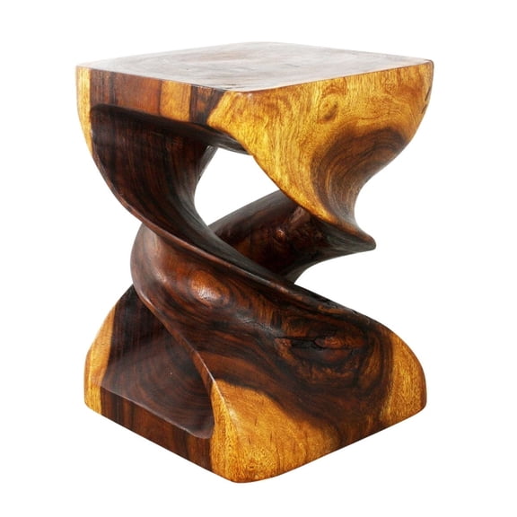 Haussmann Double Twist Wood End Table, Walnut Finish, Solid Rain Tree Wood, 15 x 15 x 20 in