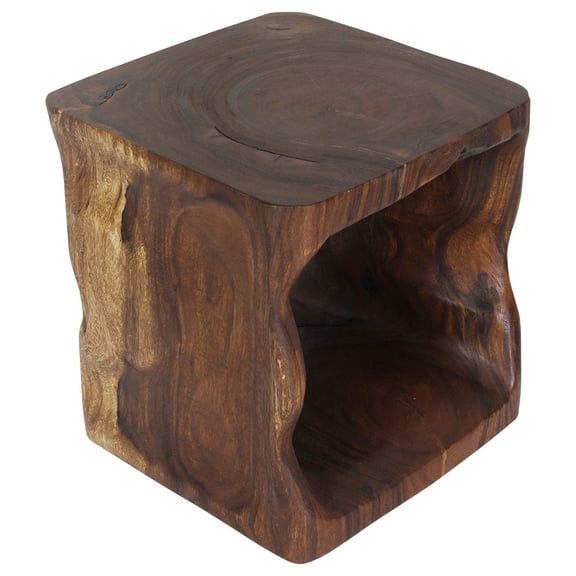 Haussmann Wood Natural Cube End Sofa Table, Walnut Finish, Solid Rain Tree Wood, 16 x 16 x 16 in
