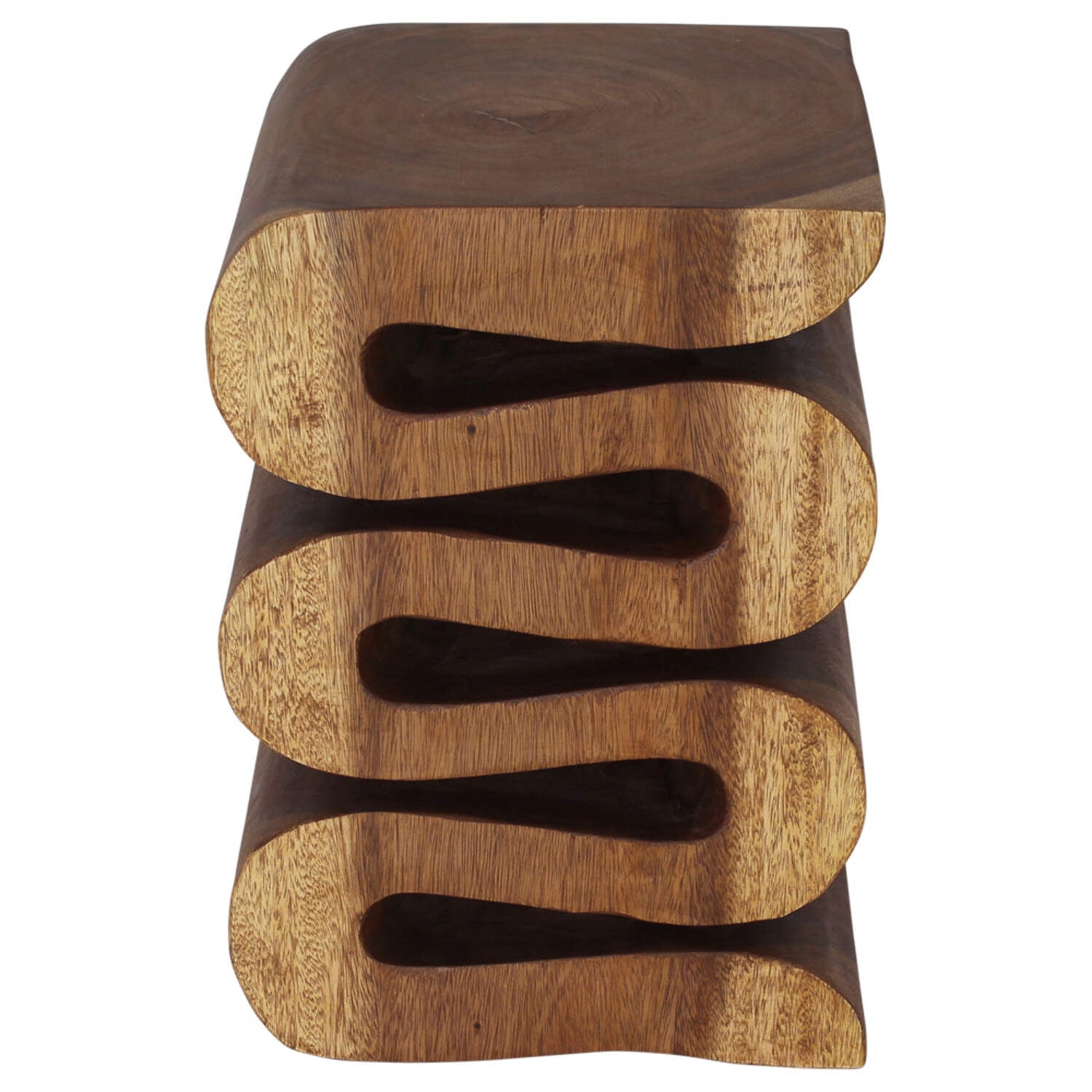Walnut Wave Design Wooden Accent Table with Storage