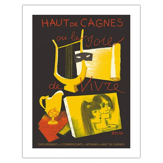 Haut de Cagnes France - The Joy of Living (La Joie de Vivre) - Vintage Theater Poster by Paul Colin c.1960s - Bamboo Fine Art 290gsm Paper (Unframed) 17x22in