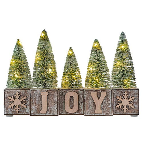 Haute Decor Christmas LED Pre-Lit Tabletop Decorative Wood Blocks (Joy) - 15 inches Long, 9.5 inches high - Holiday Decor Accent for Mantel, Shelving, Table, Counter