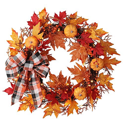Haute Decor Lighted Wreath with Auto Timer 24 Inch Halloween Pumpkin ...