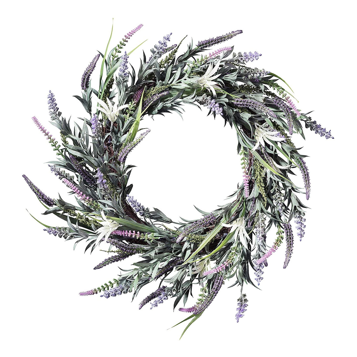 24 Inch Round Grapevine Lavender and Green Floral Wreath