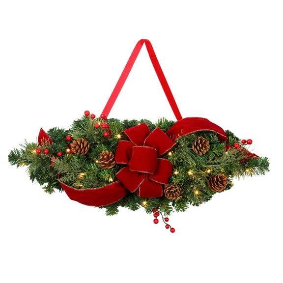 Haute Decor 28 Inch Classic Pre-lit Window Swag with LED Lights