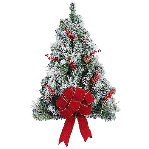 Haute Decor 28 Inch Flocked Pre-lit Christmas Wall Tree and Front Door Decor with 50 Soft White LED Lights and Built-in Timer