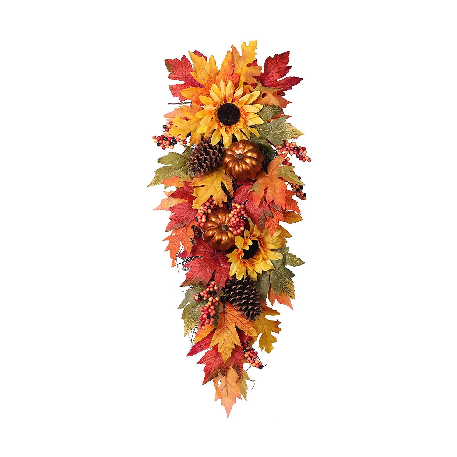 Haute Decor 32" Fall Sunflower Swag with Pinecones, Berries, and Pumpkins
