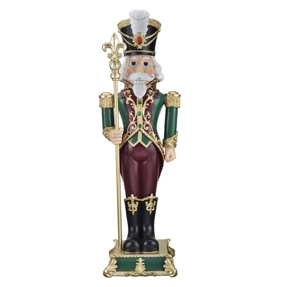 Haute Decor 35 inch Tall Solid Resin Decorative Holiday Nutcracker with Fleur de Lis