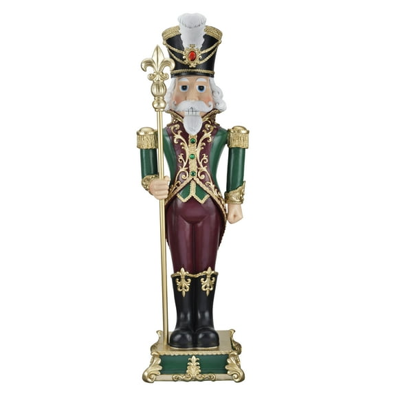 Haute Decor 35.4-INCH Tall Nutcracker with Fleur de Lis - Solid Resin Decorative Christmas Holiday Nutcracker - Green & Burgundy
