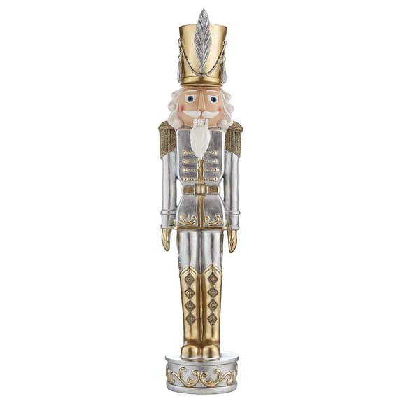 Haute Decor 37 Inch Gold and Silver Resin Christmas Nutcracker