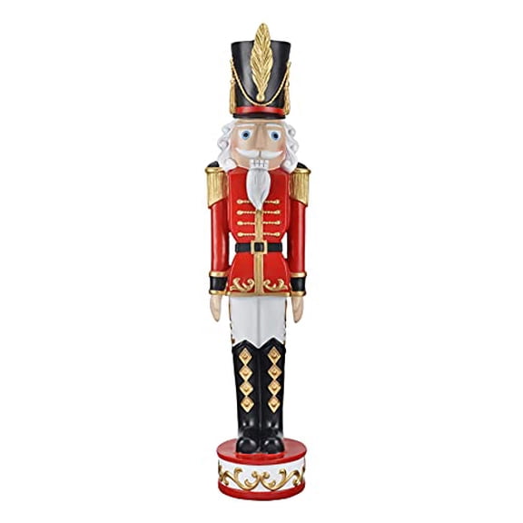 Haute Decor 37-INCH Tall Decorative Classic Christmas Soldier Nutcracker - Red & Black - Solid Resin Construction - Indoor or Outdoor