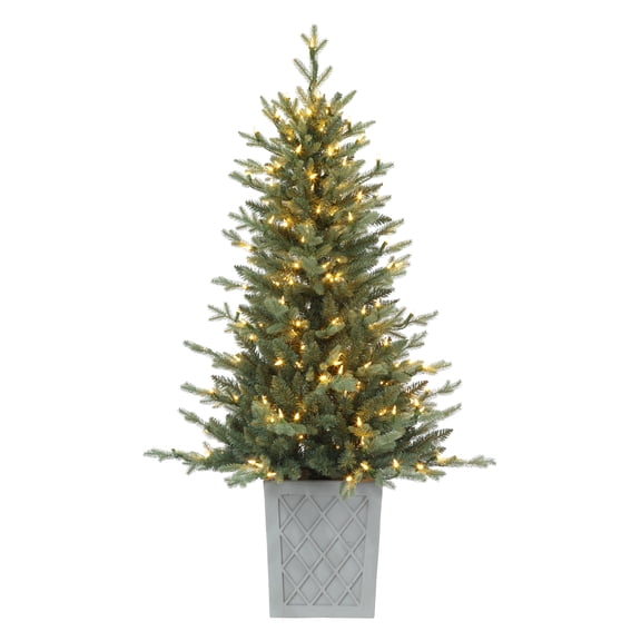 Haute Decor 4.5 Foot Pre-Lit Barcelona Blue Spruce Potted Tree