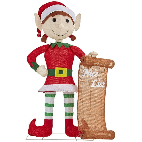 Haute Decor 42 Inch Girl Elf w/ Nice List Outdoor Christmas Yard Decoration
