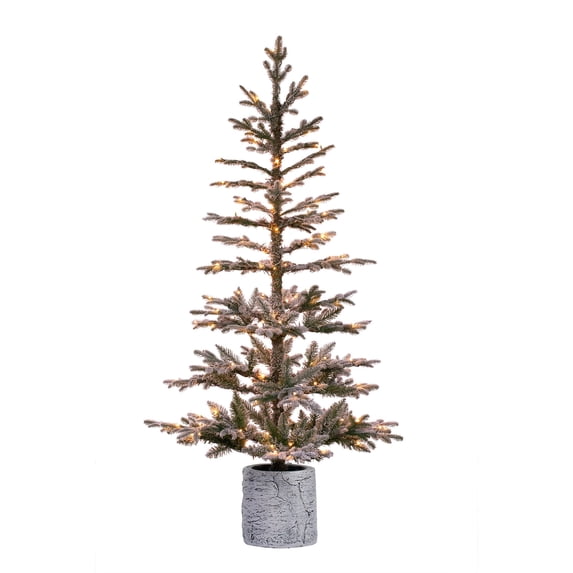 Haute Decor 5 Ft Pre-Lit Flocked Fir Potted Christmas Tree