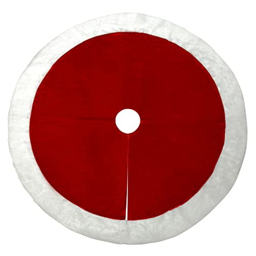 Haute Decor 54 Inch Diameter Large Dark Red Velvet Tree Skirt with HI-Pile White Border - Classic X-tra Large Size Plush Christmas Tree Skirt