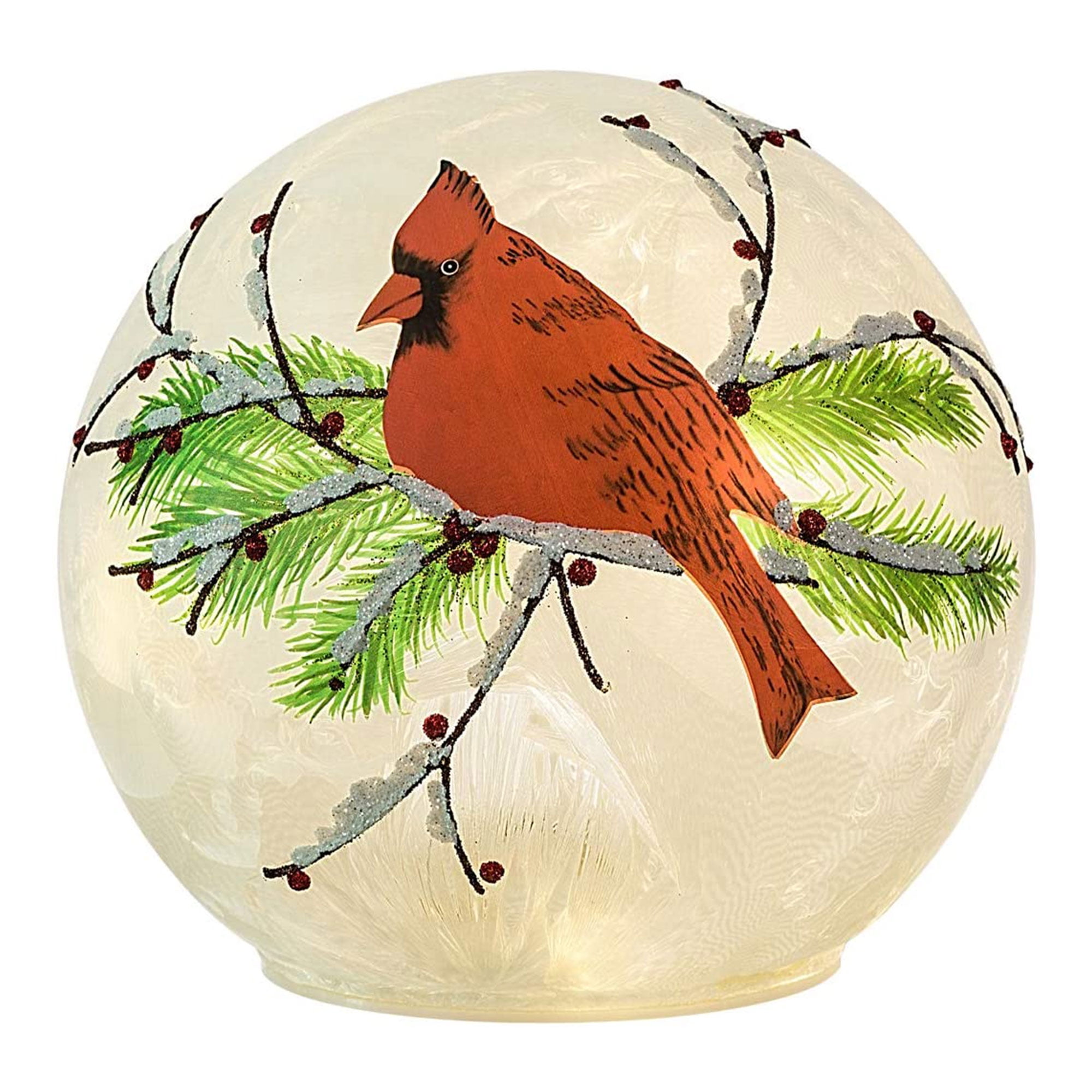 Haute Decor 6 Inch Diameter Cardinal Christmas Globe Lights Inside on