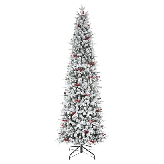 Haute Decor 9 Ft. Tall Slim Lexington Pre-Lit Flocked Artificial Christmas Tree