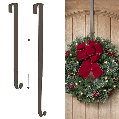 Haute Decor Adapt Adjustable Length Wreath Hanger - 2 Pack (Matte Brown) - Two Strong Over The Door Wreath Holders - Holds up to 20 pounds