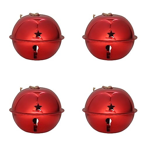 Haute Decor Adapt Nesting Jingle Bells (Shiny Red 4-Pack) - Large Size 120 mm (4.7 inch) Diameter - Christmas Tree Ornaments for Indoor or Outdoor Use - Compact Storage