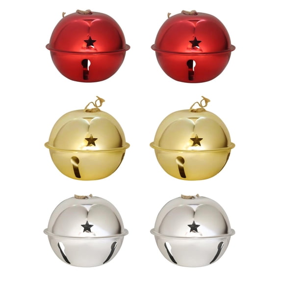 Haute Decor Adapt Nesting Jingle Bells 120 mm (4.7 inch) - MIXED - Red Silver Gold 6-Pack