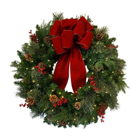 Haute Decor Classic Pre lit Wreath 30 Inch Christmas Wreath for Door or Wall Holiday Decor