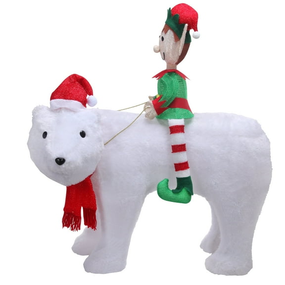 Haute Decor Elf Riding Polar Bear Duo Outdoor Lighted Christmas Yard Decor