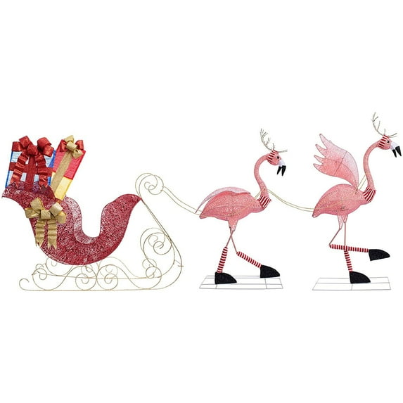 Haute Decor Flamingo Reindeer Sleigh LED Outdoor Christmas Yard Decoration